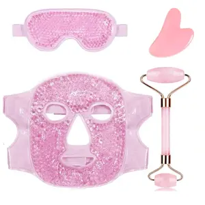 4pcs Facial Care Set, Cold Mask Eye Mask, Dual Head Massager Roller, Face Contour Scraper Board, Daily Facial Massage Relaxation Skin Care, Facial Tool Set