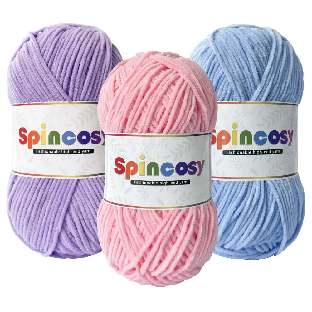 3-Pack Velvet Chenille Yarn, Vibrant Colors, Soft and Warm, Assorted Yarn Set, Yarn Crochet, Amigurumi Yarn, Ideal for Knitting Sweaters, Dolls, Scarves, Hats, Gloves, Crochet Projects, DIY Gifts