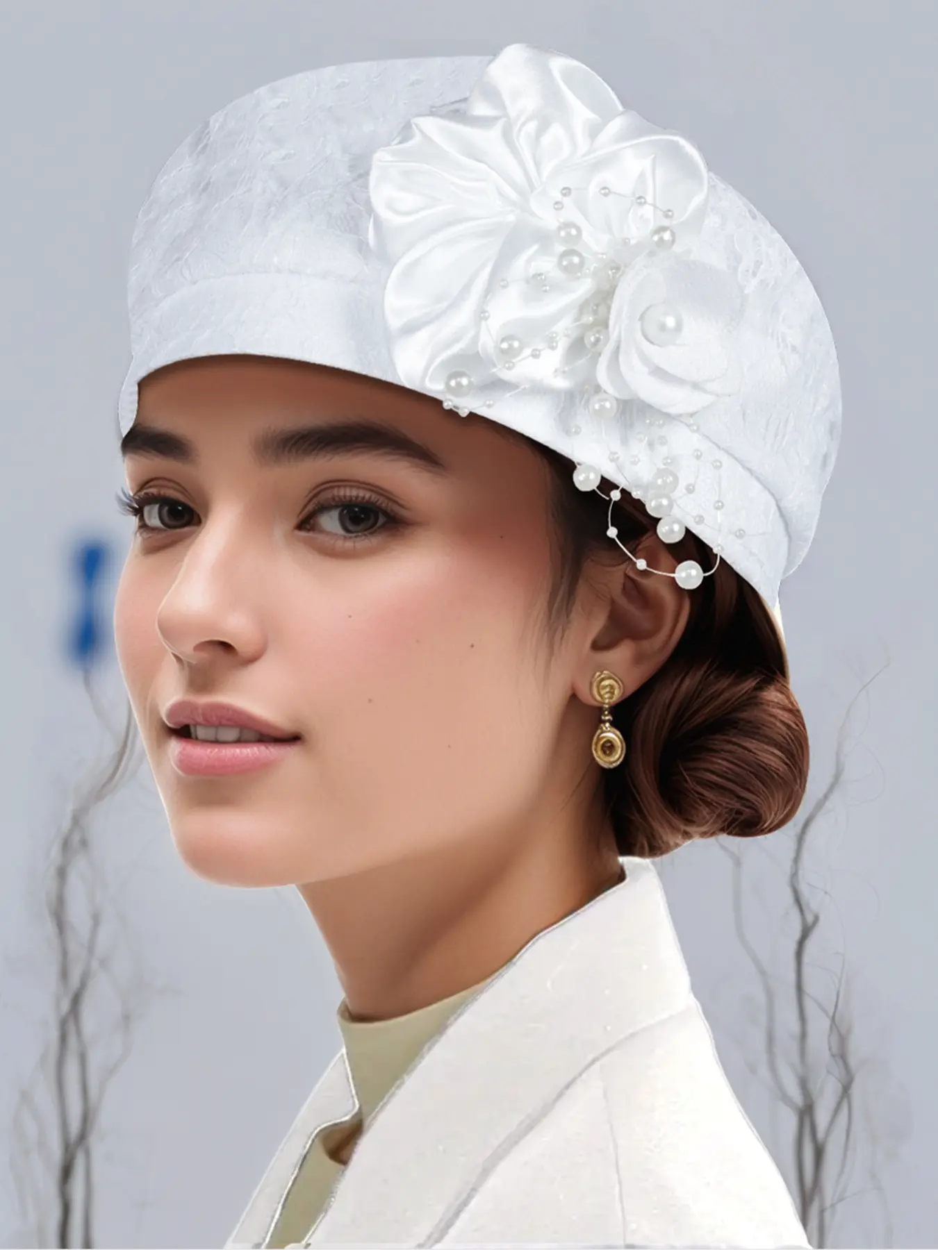 Mother's Day Gift Elegant Pearl Flower Decorative Hat, Vintage Style Head Cover, Multi-Color Options, Perfect for Weddings and Formal Events, Fashion Matching Hat
