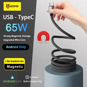 USB-C Android Magnetic Braided Data Android Only Cable - 65W Fast Charging & Data Sync for Phones, Tablets, Laptops (USB A & Type C) - Android Auto