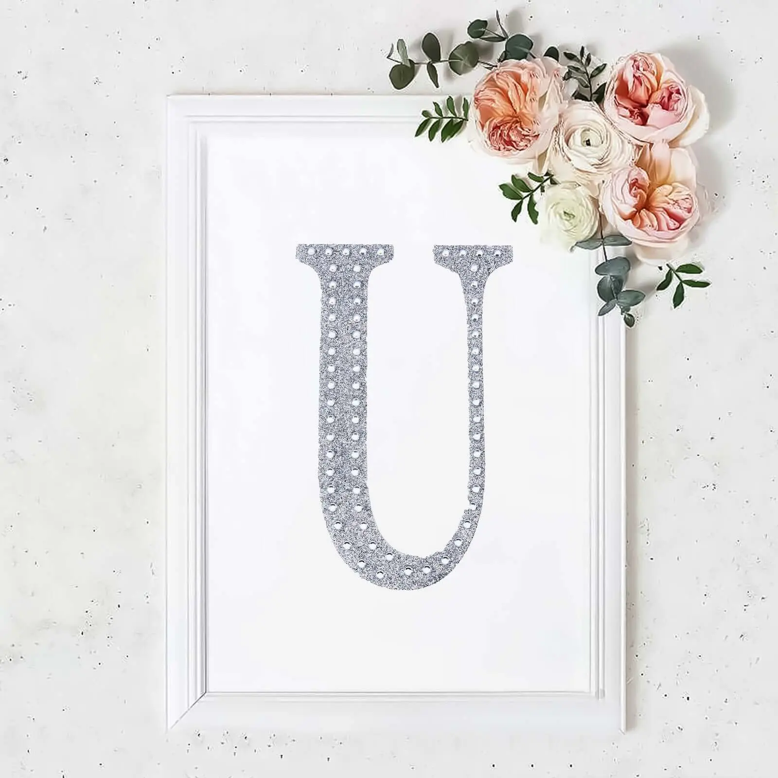 8" Silver Sparkly Rhinestone Alphabet "U" Letter Stickers, Aesthetic Decal Art Stickers, Glitter Adhesive Craft Embellishments for DIY Scrapbooking & Stamping Crafting