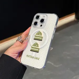Phone Case - Matcha Cake Is Suitable for The New Magnetic Phone Cases for iPhone 17 E Air Pro ProMax iPhone16 15 14 Plus 13 12 11 X XS XR, Featuring a Personalized, Easy, Transparent Soft Shell That Fully Protects The Lens with a Cute Cartoon Design