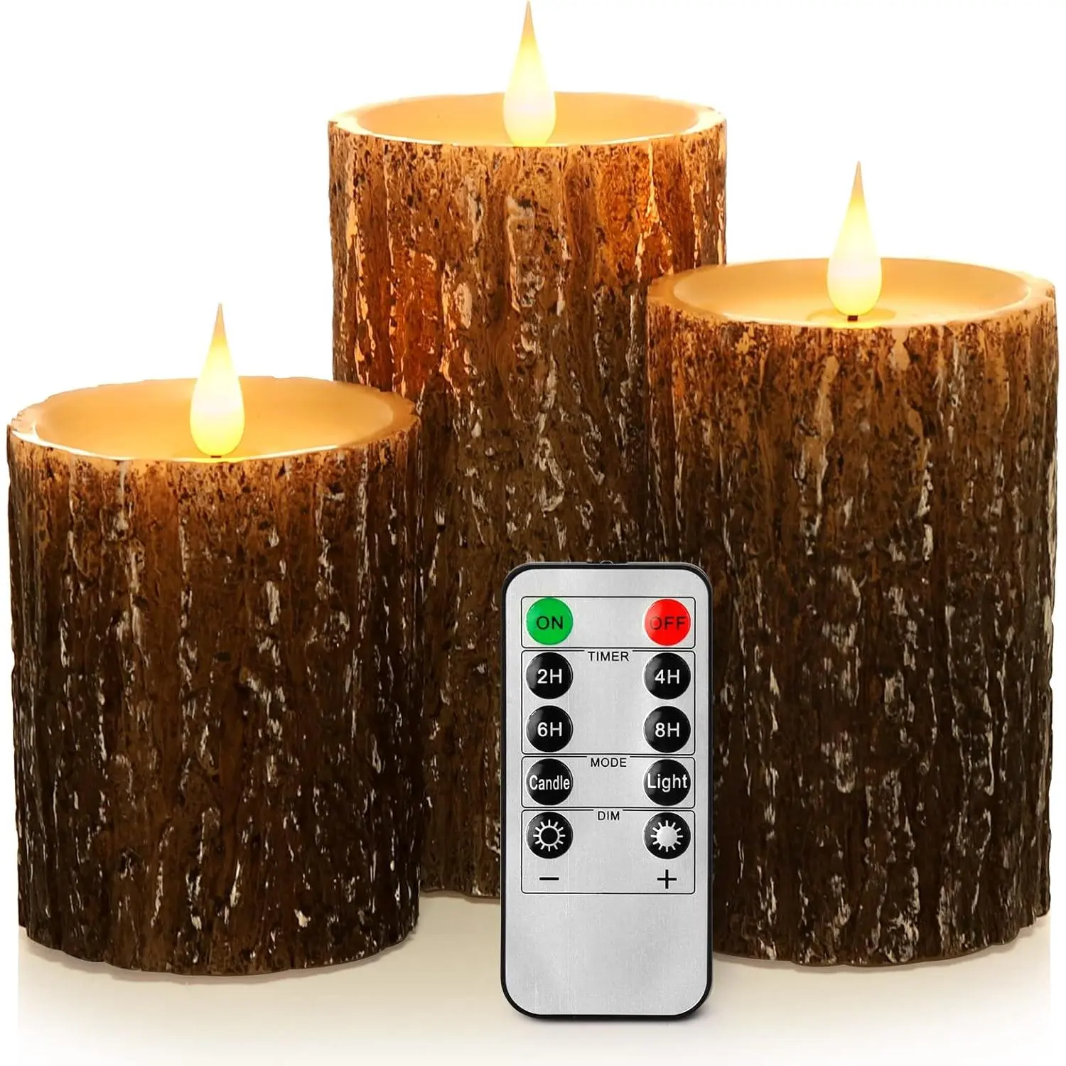 Flameless Candles  Operated Pillar Pine Effect Real Wax Flickering 3D Wick Electric LED Decorative Candle Sets with Remote Control Cycling 24 Hours Timer, 4" 5" 6" Pack of 3