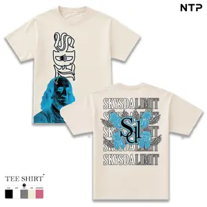 Skysdalimit Vintage Graphic T-Shirt - Benjamin Franklin Blue Portrait & Angel Cherub Wings Double-Sided Print, Unisex Oversized Streetwear, SDL Sky's Da Limit Logo Tee, Hip Hop Casual Fashion Gift for Men Women