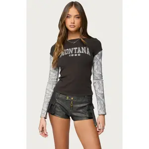 Edikted Women's Layered Camo Long Sleeve T-Shirt