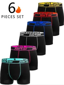 Men's Colorful Waistband Shorty Briefs, Breathable Comfort High Elasticity Long Boxer Shorts, Casual Fitted Underwear, All Seasons