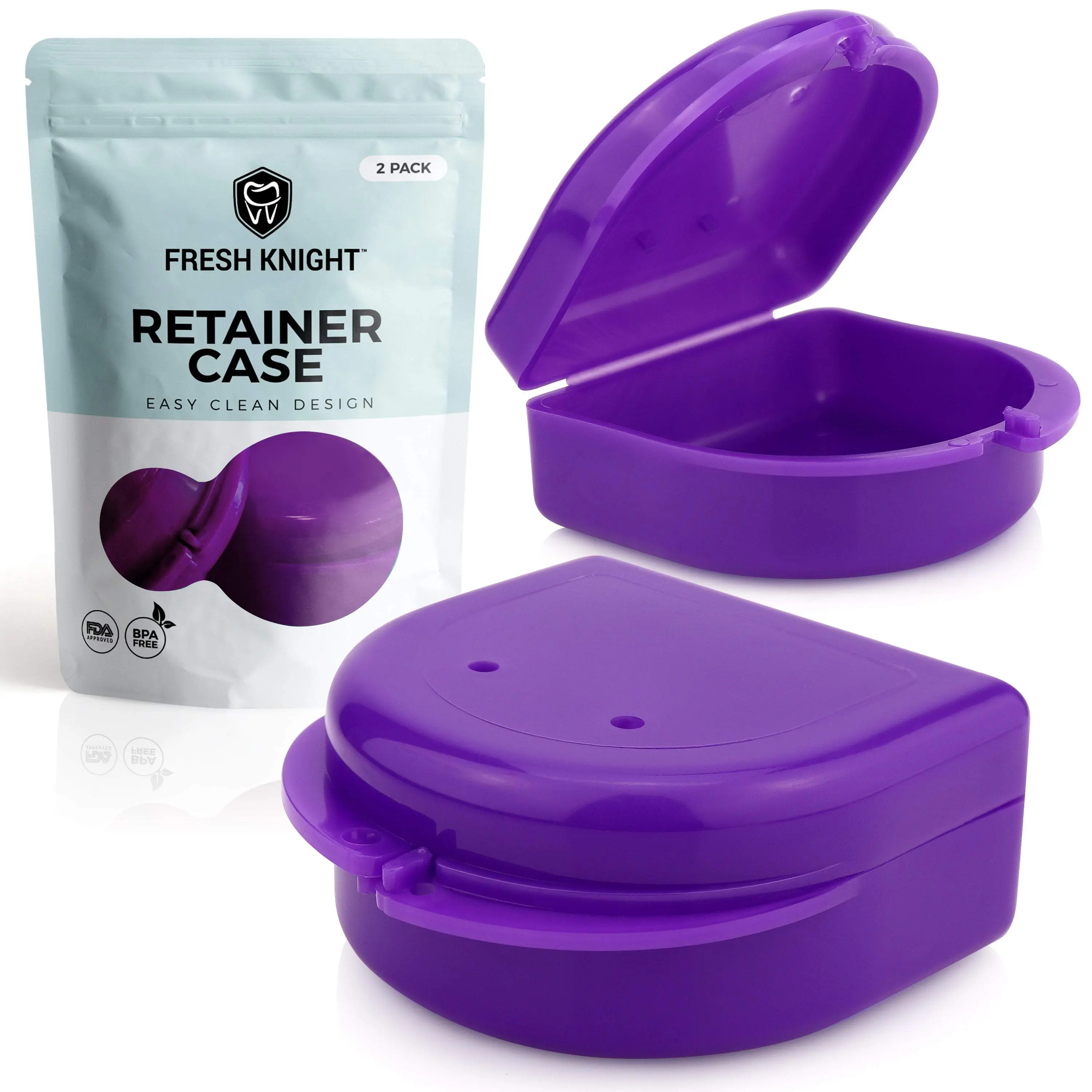 Oral Retainer Case Fresh Knight BPA Free 2-Pack Easy to Clean Stinky Proof with Ventilation Holes Made in the USA