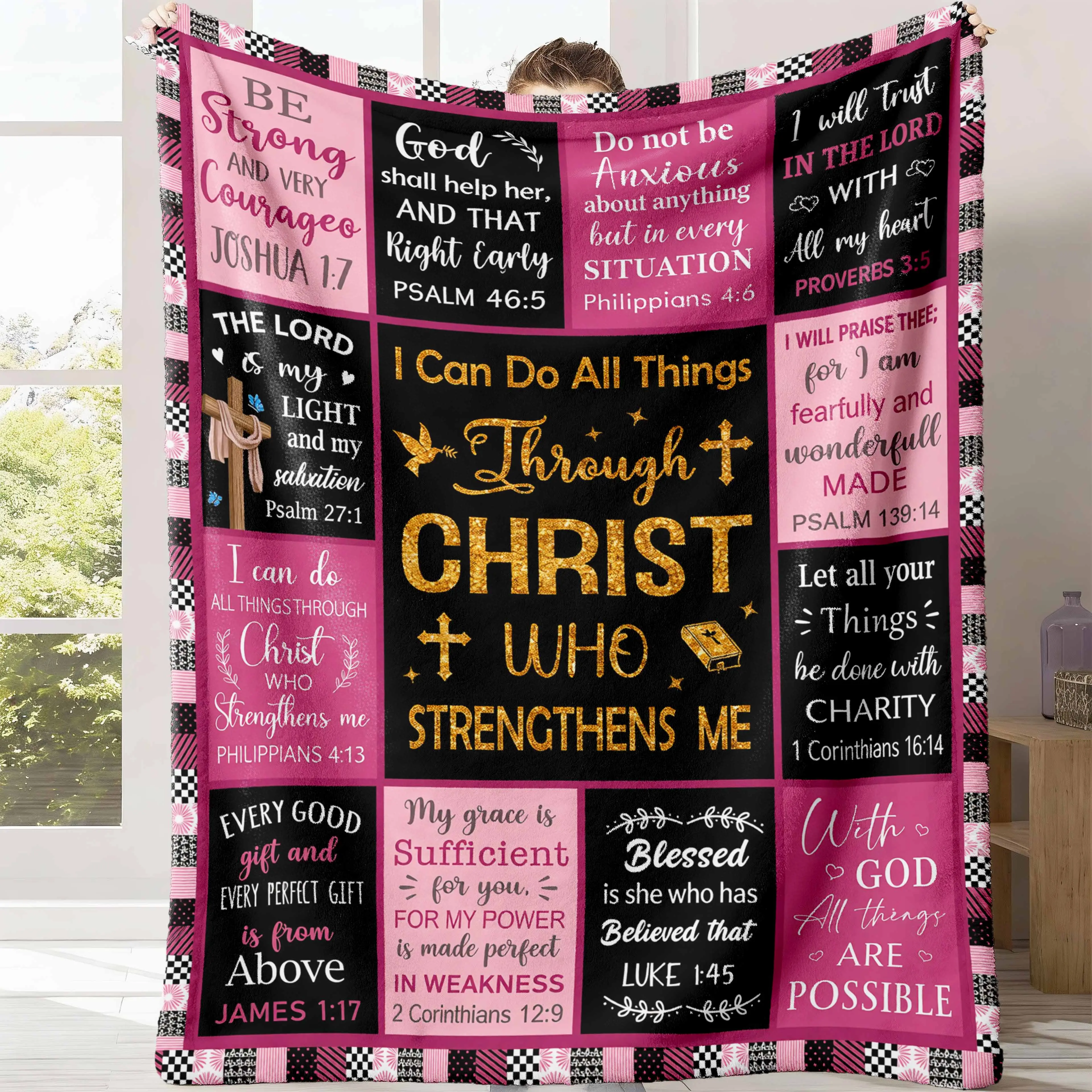 Christian Print Slogan Print Blanket Throw - Customized Fade-Resistant Flannel Fabric, Multi-Size, Super Soft Warm Household Item for Christian Believers, Ideal Gift for Anniversary, Birthday