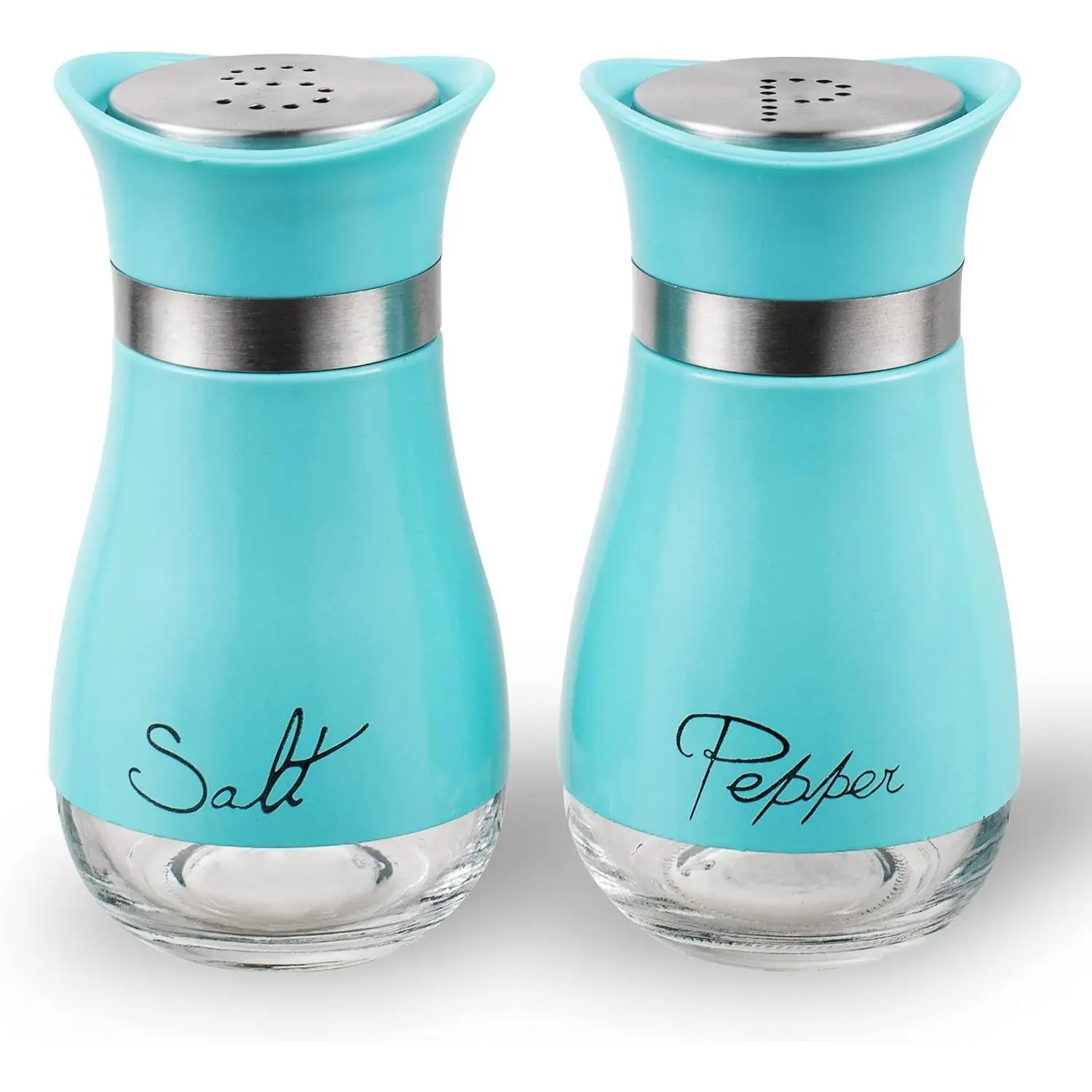 Stainless Steel-Glass Salt and Pepper Shaker 2-Piece Set, Kitchen Gadgets Spice Containers for Seasoning Storage