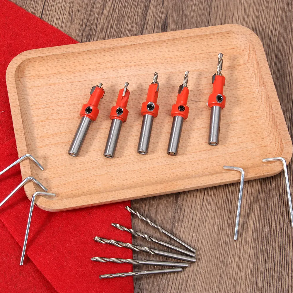 10 pcs Countersink Drill Bit Set 1/4" Hex Shank Woodworking Pilot Hole & Chamfer Bits for Carpentry, DIY & Home Repair Projects