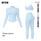 MFVIM Women’s 3 Piece Gym Clothes Set V Waist Tummy Control Long Pants, Sports Breathable Lightweight Athletic Outfits for Yoga, Gym, Athleisure & Athletic Workout Clothing,summerwins,travel essentials,camping essentials,sohochic