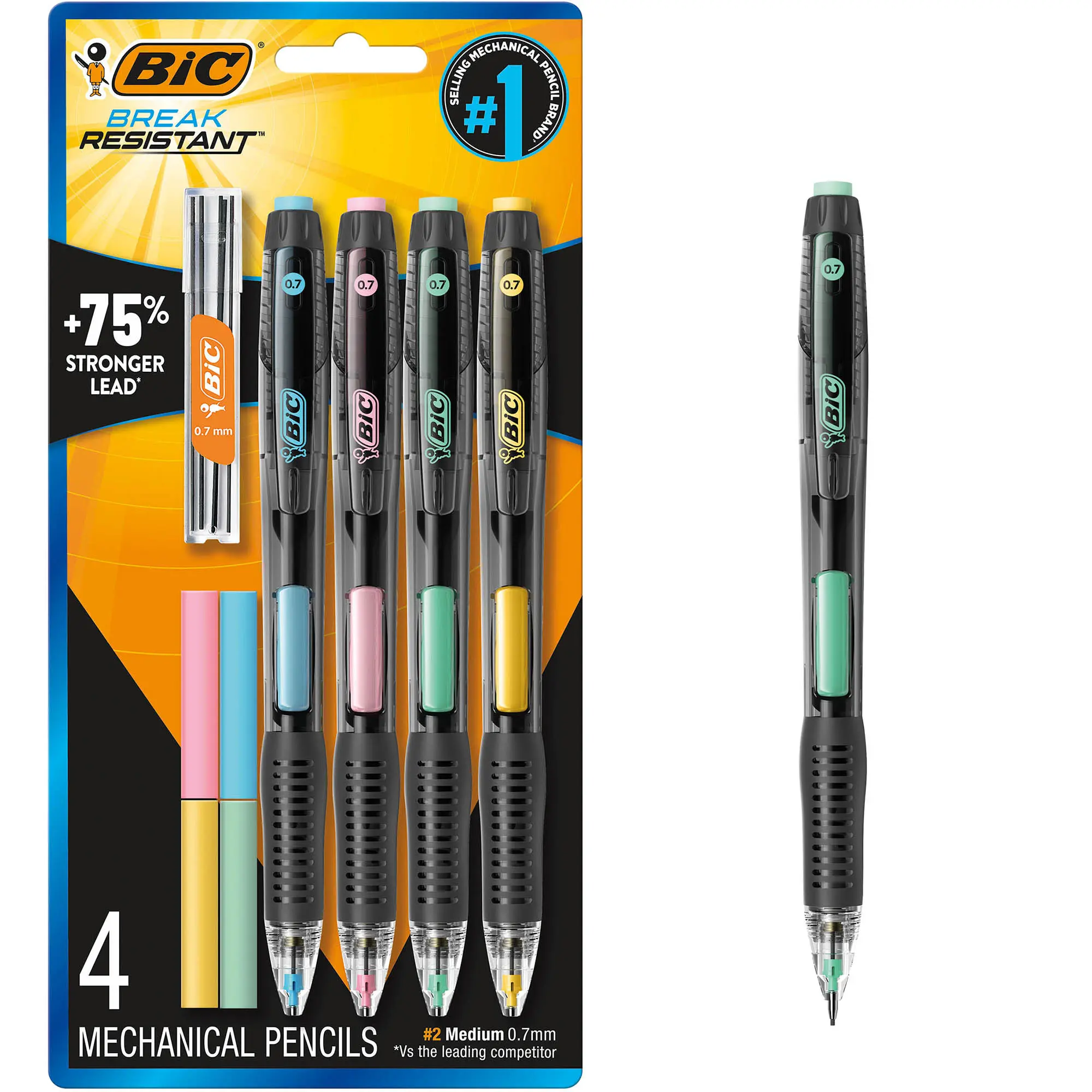 BIC Break Resistant Mechanical Pencils, No. 2, High School Supplies, 0.7 mm, 4-Count