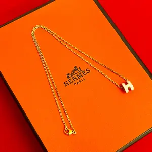Pre-owned HERMÈS Brass Small Leather Goods Pop H Necklace Pendant Necklace