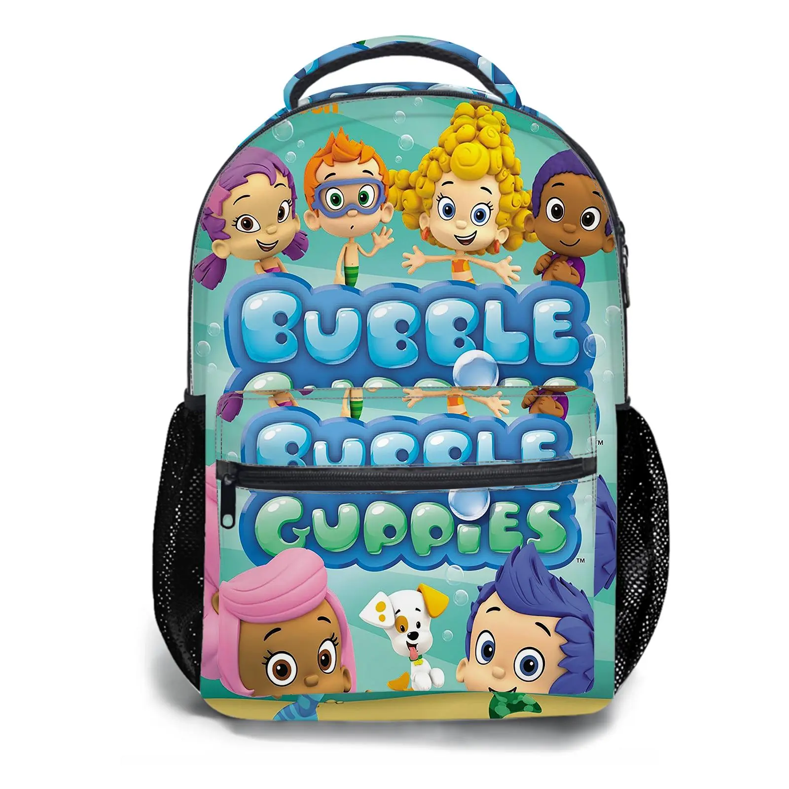 Bubble Guppies Y2K Aesthetic School Backpack for Girls, Cute Cartoon Girl Printed Student Bookbag with Mesh Side Pockets, Large Capacity Casual Daypack and Travel Bag for Kids a-3