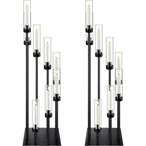 2 Pack Black Floor Candelabra Centerpieces 42.13 Tall 8 Arms Floor Candle Holder with  Shade Pillar Metal Black Candelabra Centerpieces for Wedding Dinner Ceremony Party Decoration