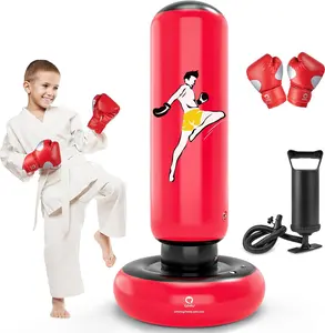 Kids Punching Bag Toy with Boxing Gloves 66 Inch Inflatable Boxing Bag Set for Boys Girls Age 6-12 Karate Taekwondo MMA Practice Durable PVC Material Stable Base
