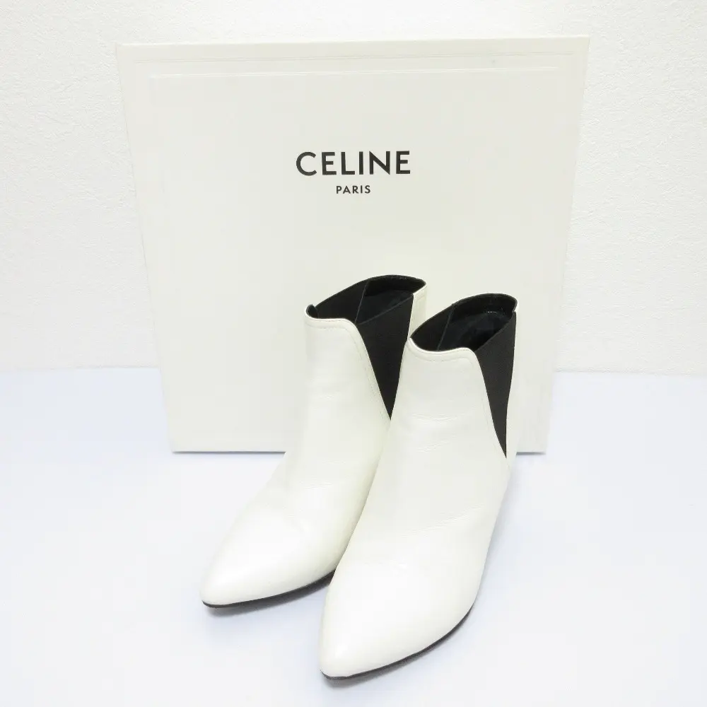 Pre-owned Celine Calfskin Small Leather Goods Side Gore Short Booties Leather Boots
