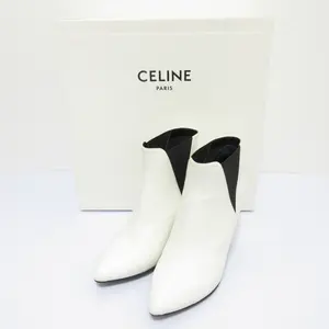 Pre-owned Celine Calfskin Small Leather Goods Side Gore Short Booties Leather Boots