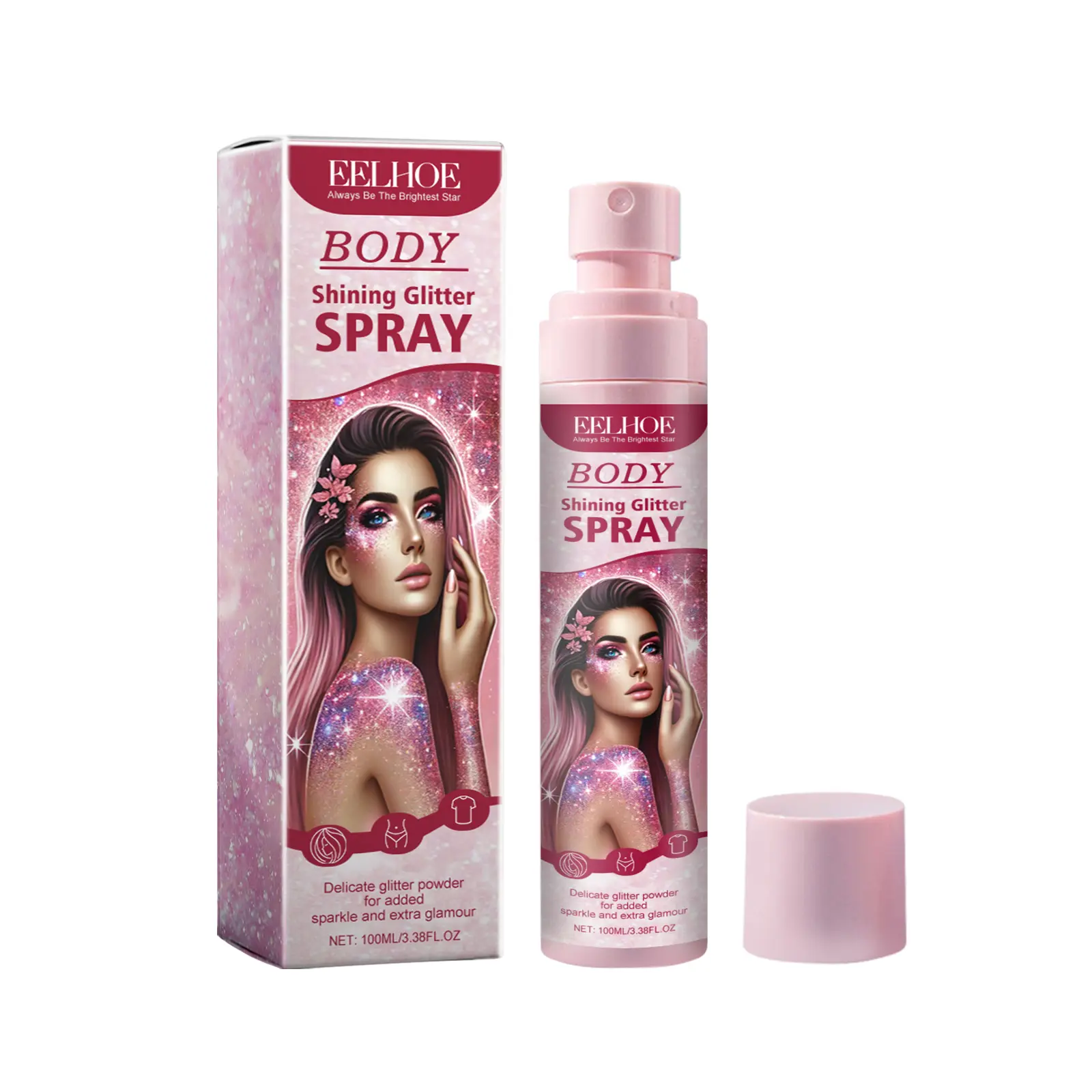 Eelhoe Stage Makeup Glitter Spray Facial Clavicle Brightening Glitter Natural Stereoscopic Long-Lasting Highlighter Spray Moisturize Moisturizing