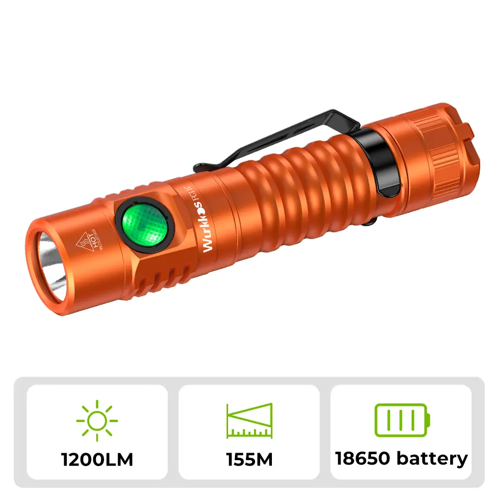 Wurkkos FC11C Nichia519A Flashlight 1200 lumens 155 meters magnetic tail cap 3000 mAh 18650 USB-C charging