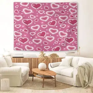 Wine Red Heart Warm Decor Tapestry (1 Pc): 3D Heart Printing, Durable Draped Fabric That Works As Both Wall Decor and Light Shade, Adds Romantic Vibe, Ideal for Couples and Newlyweds, Fits Wedding Room Walls, Living Room Backdrops, Bedheads,home Stays