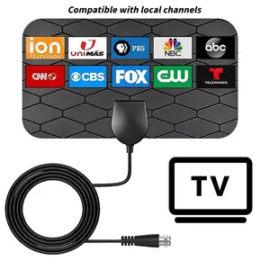 Indoor Digital TV Antenna, HD Signal Enhanced, 50 Miles Long Range, Peel-and-Stick Installation, Access Free Local Channels, Works for Home, Office & Caravan