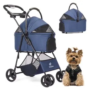P02C 3 in 1 Dog Stroller, Folding Dog Carriage for Travel, Upgraded Frame, Up to 44lbs Pet Stroller with  Storage Basket & Pouch for Small Dogs Cats