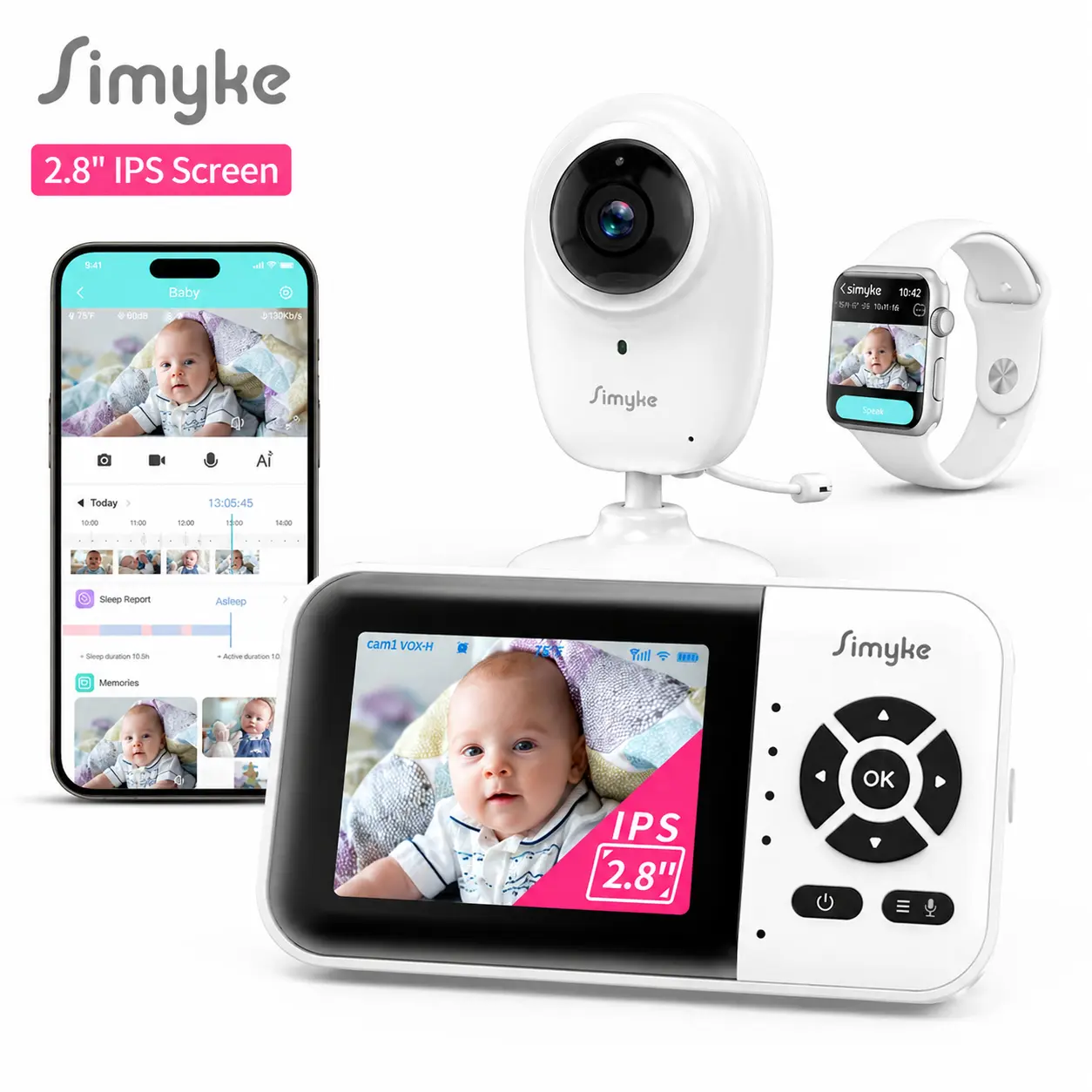 Simyke Smart Baby Monitor Camera & Phone App, No-Wifi Privacy Mode, Cry & Motion Detection, Safety Fence Alerts, Night Vision, 2-Way Talk,  24/7 Photo & Video Recording Camera For Home Security camera homeessentials