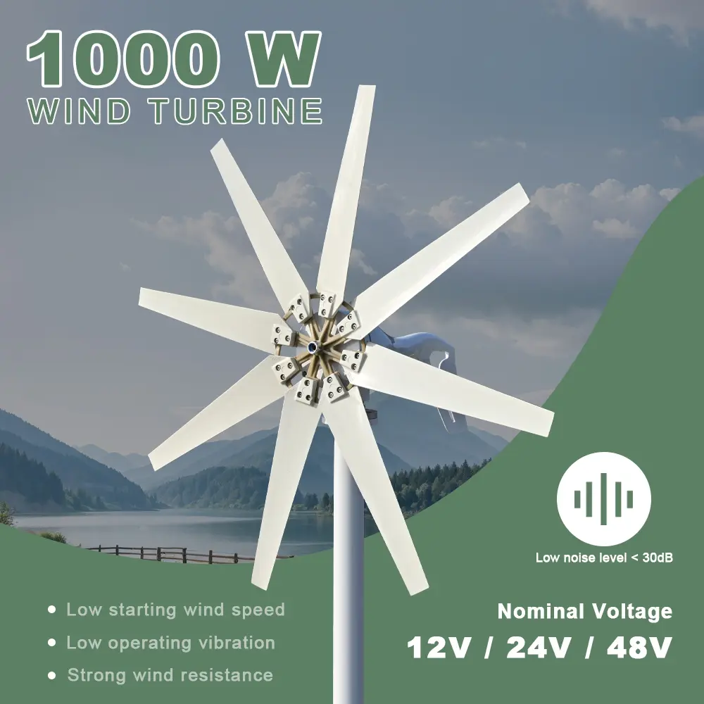 SMARAAD 1000W Permanent Magnet Wind Turbine Generator, 12V/24V/48V with MPPT Controller, Low Starting Wind Speed, Fiber Reinforced Nylon Blades, Waterproof DC Power Supply Outdoor Gadget for Home Use