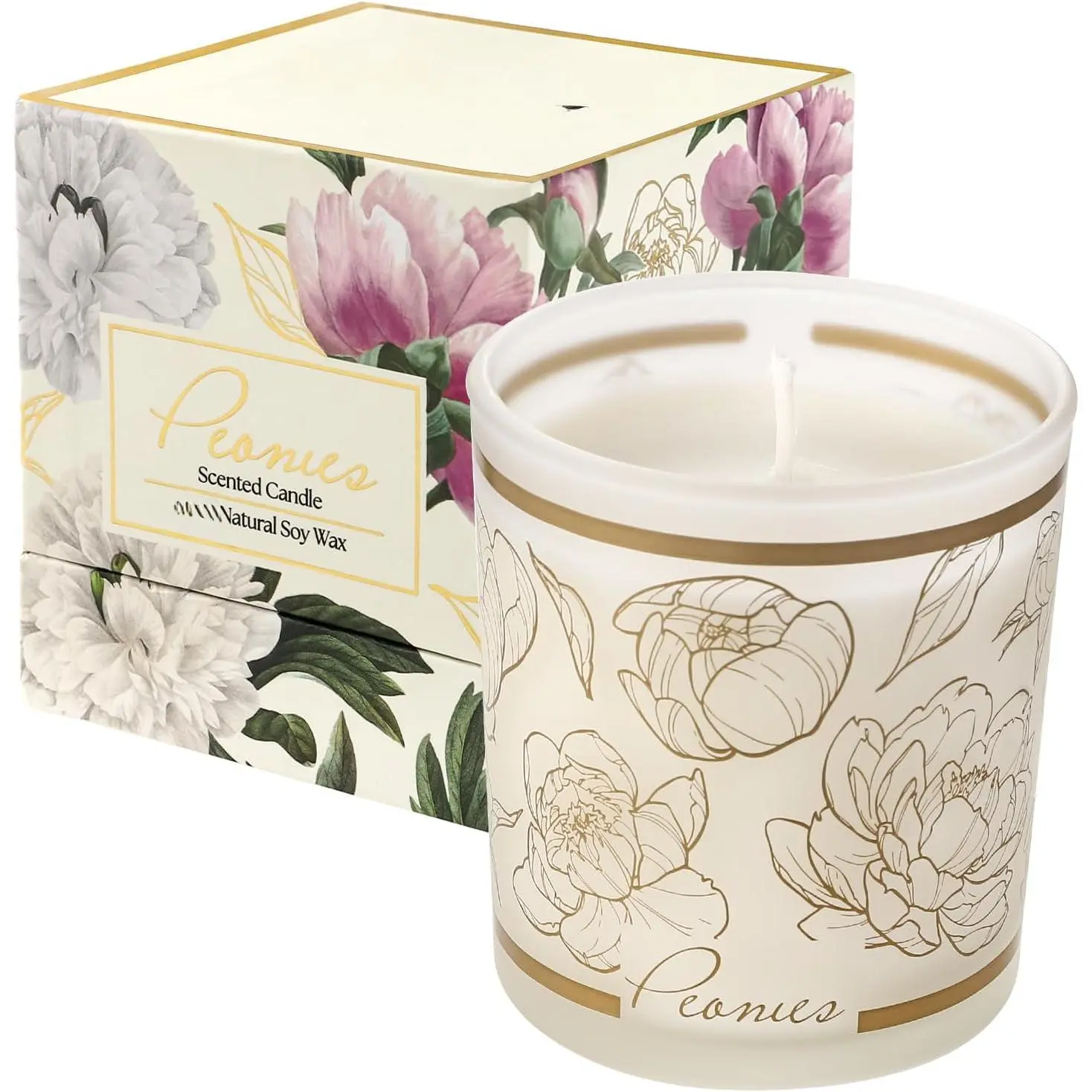 Scented Candle - Peony - 6oz Aromatherapy Soy Wax Jar Candle for Home, Gifts for Women - 170g