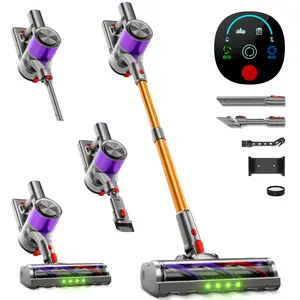 Cordless Vacuum Cleaner with Self-Standing, Lightweight Powerful Suction Vacuum,LED Screen Stick Vacuum Cleaners for Home, for Pet Hair, Carpets, Hardwood Floors (Light Yellow)