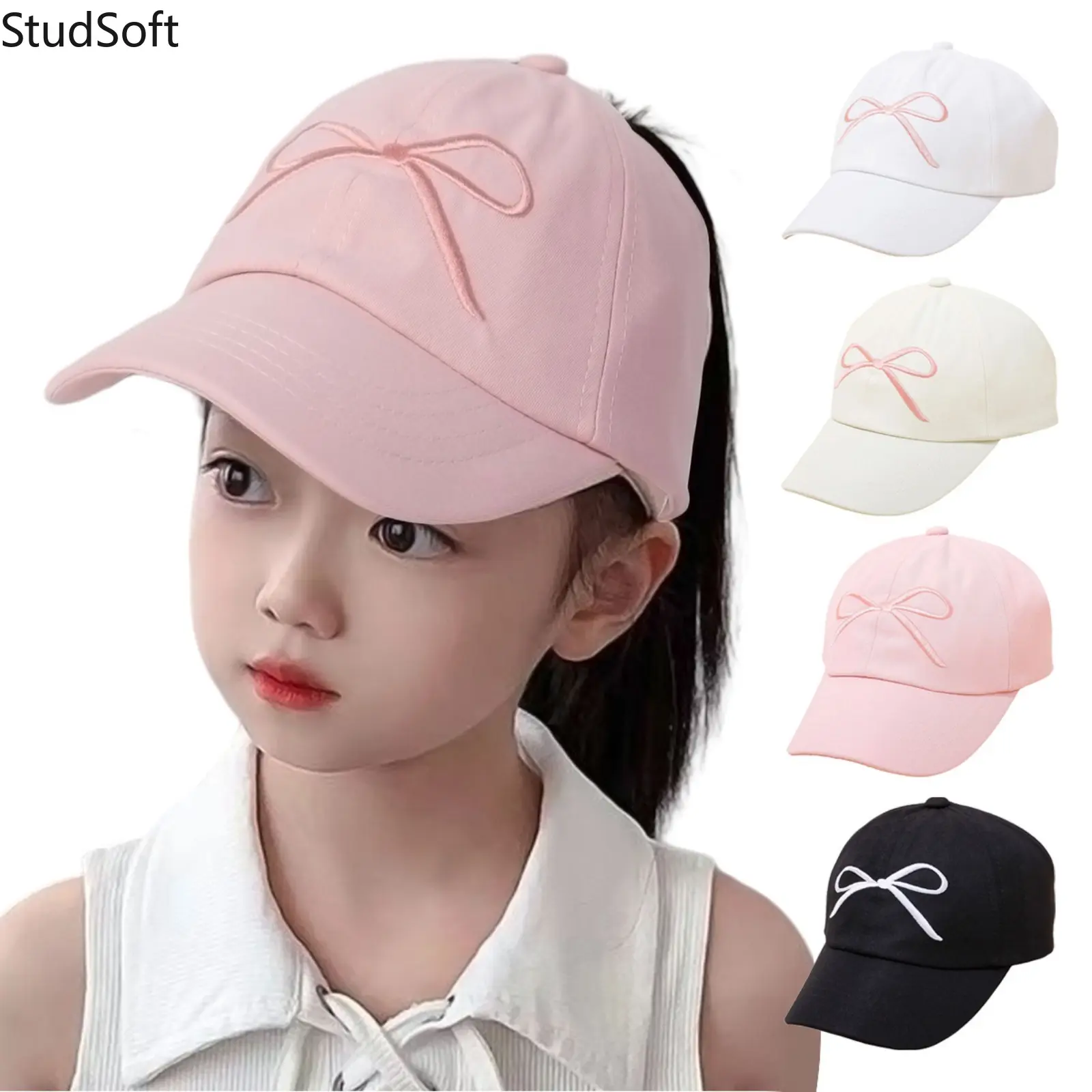 Children's Open-Top Visor Hat — Spring/Summer 2026 New Arrival: Outdoor Sun-Protection Baseball Cap with Bowknot Embroidery