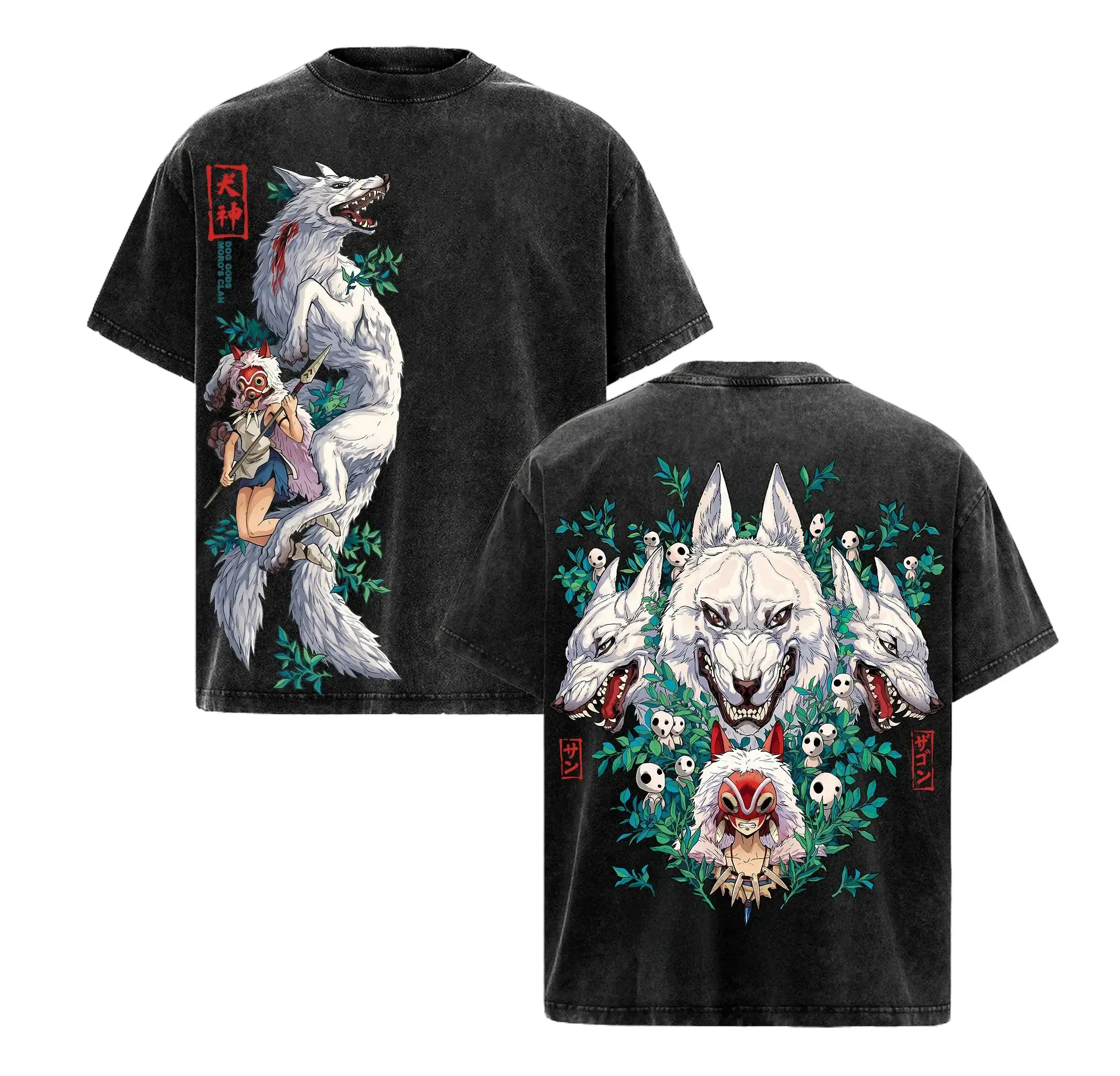 Retro Limited Princess Mononoke Wolf God T-Shirt Washed Vintage, Anime Ghibli Oversize Streetwear Tee, San & Moro Wolf Spirit Graphic Shirt, Unisex Heavyweight Cotton Top for Fans