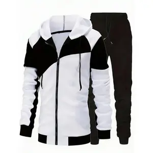 Men’s 2-Piece Color-Block Zip-Up Hooded Tracksuit – Stylish Casual Sportswear for Everyday Outfits