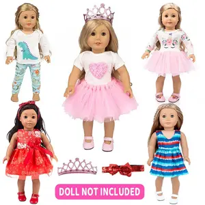 DEARBEI 5 Sets of 15-piece 14 to 18-inch baby doll clothing sets for casual wear. Baby doll clothing. 9-piece doll clothing and accessory sets. Girls' red Christmas doll dress with formal wear, leather shoes and bow hairband (doll not included)