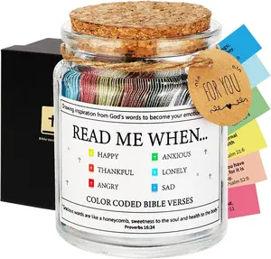 Read Me When Bible Verse Glass Jar with Scripture Prayer Cards, Christian Emotional Support Daily Prayer Gift for Women, Ideal for Baptism, Birthday, Mothers Day