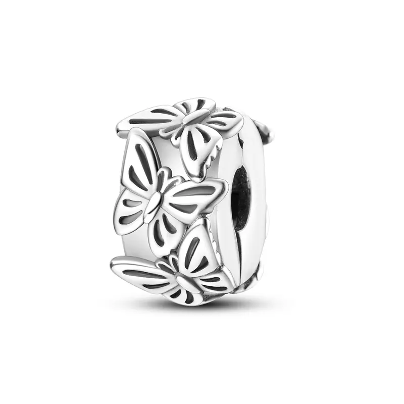 Women's Silver-Plated Butterfly Secure Clip Charm - Elegant Nature-Inspired Bracelet Spacer, Compatible with Charm Bracelets, Necklaces, Ideal Costume Jewelry Gift