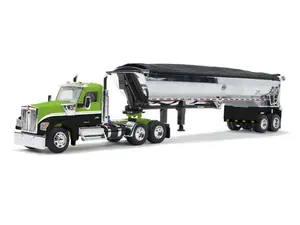 Kenworth W990 Day Cab & MAC Half Round End Dump Trailer - Lime Green/Black Diecast 1:64 Scale Model - DCP 60-1660