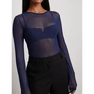 Women Basic Mesh Tops Casual See-Through Long Sleeve Shirt Pullover for Club Streetwear Aesthetic Clothes Front Tie-Up Tops Floral Lace Crew Neck Sheer Long Sleeve Casual Shirt Lace Tops(Sheets)