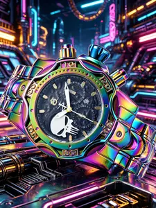 Litchi Texture Leather Strap High-End Punk Men's Business Large Watch, Multi-Time Zone Personalized Watch, Gift Box Included, Analog Quartz Watches