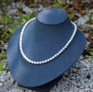 6MM White Pearl Necklace For Women, Pearl Strand Necklace Jewelry, Good Love Gift For Anniversary, Birthday