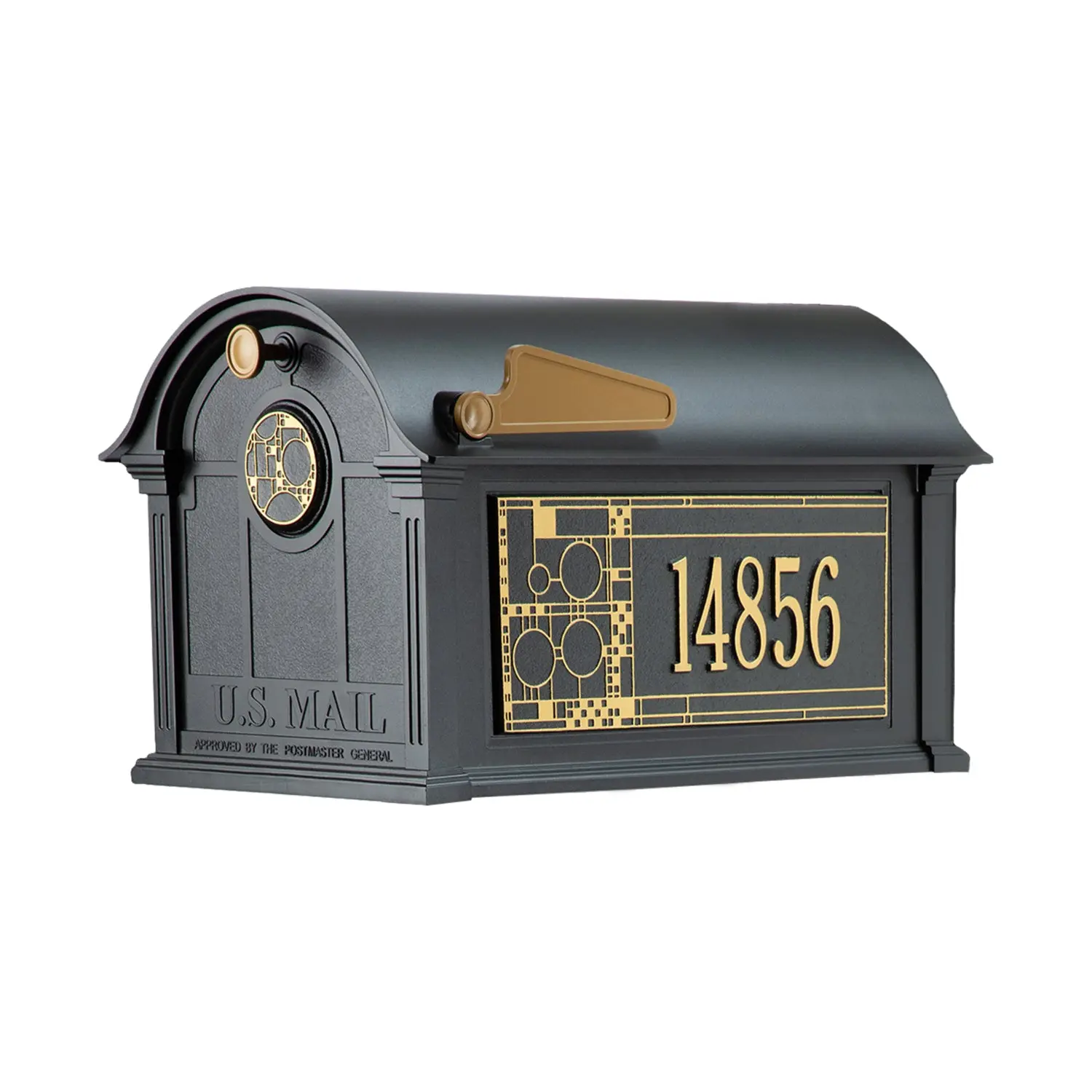Whitehall Frank Lloyd Wright Coonley Balmoral Mailbox, Personalized Mailbox with Door Medallion, Cast Aluminum Plaques, Outdoor Mailbox, Made in USA