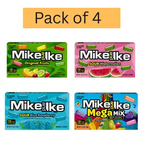 4 Pack Mike and Ike Candy Variety Pack - Mega Mix Chewy Candy,SOUR Watermelon Chewy Candy,Original Fruits Candy,Sour Blue Raspberry flavored Chewy Candy