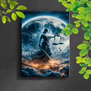 Law & Justice Theme Canvas Art Print, 12x16 Inch Framed Wall Decor for Office, Bedroom, Living Room, Cafe, Bar, Home Decoration Gift