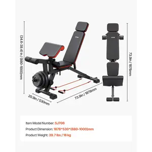 VEVOR Weight Bench, 800lbs Adjustable Weight Bench Press for Full Body Workout, Exercise Sit up Bench for Home Gym Strength Training, Flat Bench with with Leg Extension, Preacher Pad, Fast Adjustment