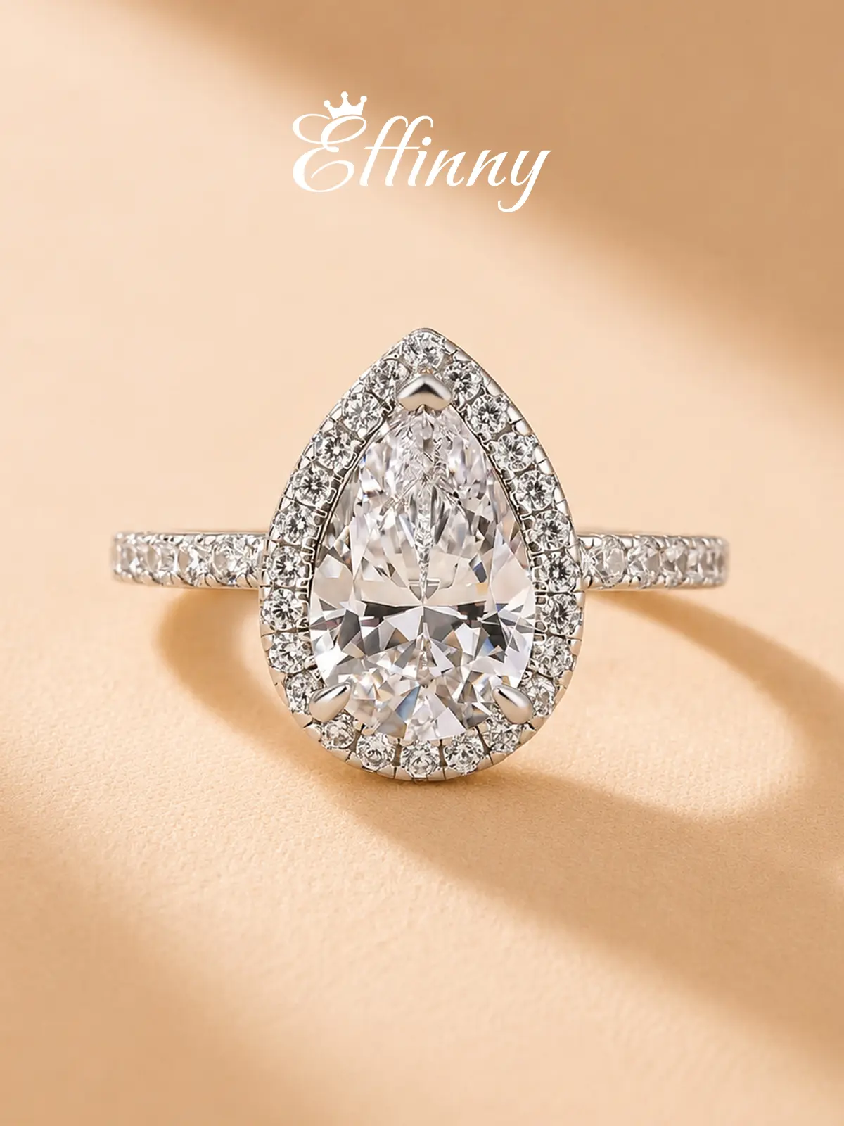 Effinny 14K Gold Plated 2.2ct Pear Cut Halo Engagement Ring for Women, 5A Cubic Zirconia Half Eternity Jewelry for Daily Wear