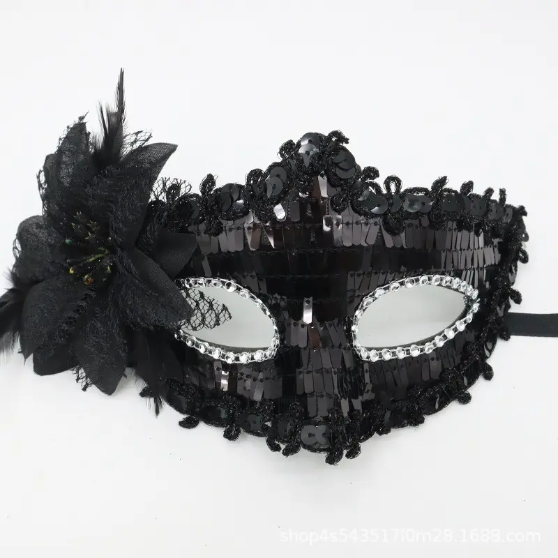 Side-flower sequin mask [black]