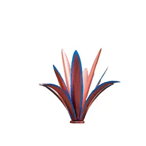 Metal Agave Sculpture, Country Style Art Ornament, 12 Leaves Blue Relief Design Garden Decoration, Outdoor Decoration Gift