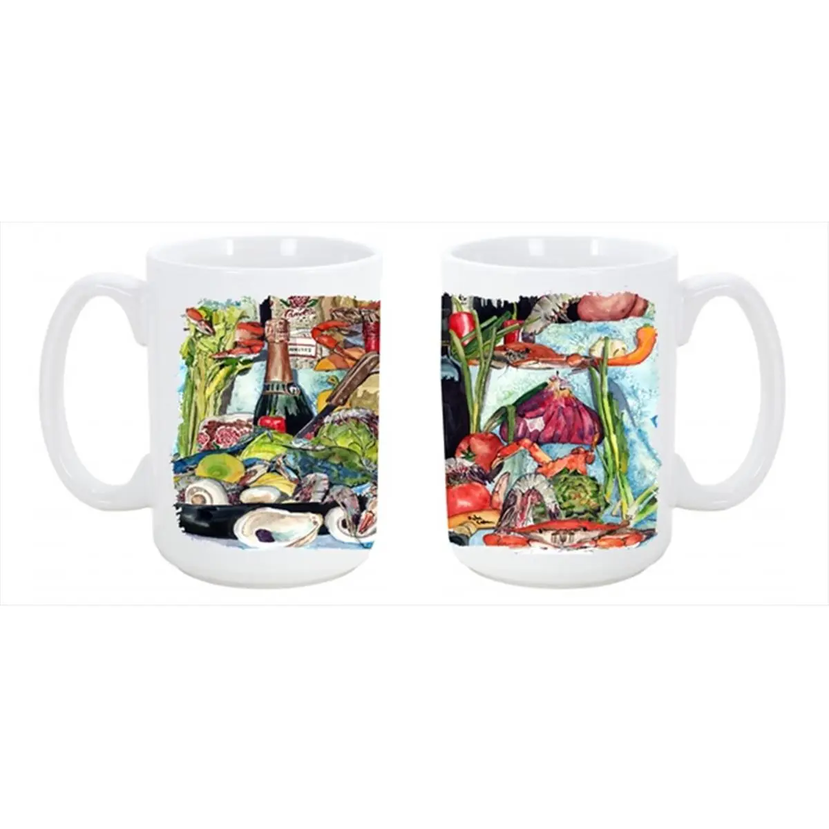 Wine Crab Shrimp and Oysters Dishwasher Safe Microwavable Ceramic Coffee Mug 15 oz.