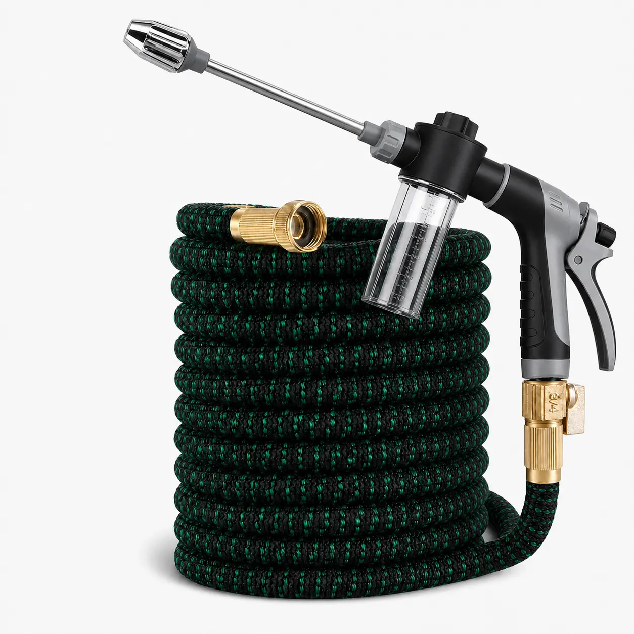 100FT Expandable Garden Hose with Spray Gun - 3 Spray Patterns, Soap Dispenser, Storage Bag for Outdoor Use with 100ft Reach, Expandable Hose